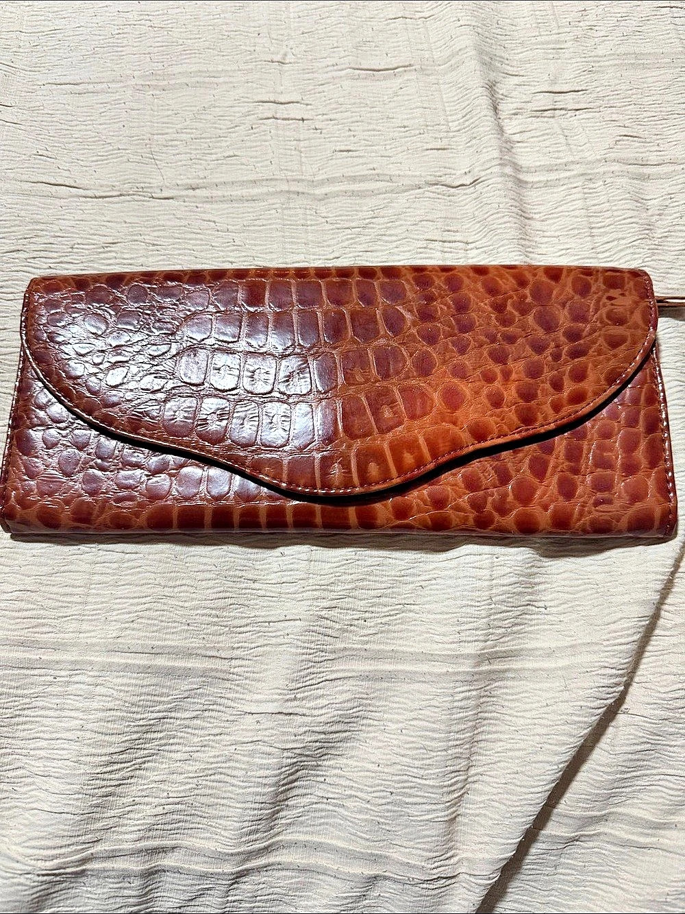 Rolfs Flap Clutch Intro Amber Crocodile-Embossed Brown